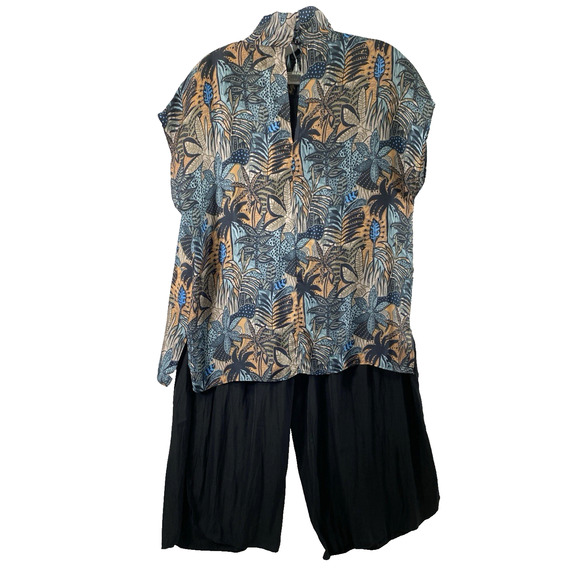 Lola & Sophie New York Pant Suit Womens Medium Tropical Print Top Wide Leg Pants - Picture 2 of 13